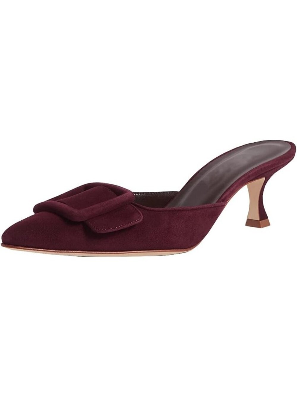 Women's Burgundy Suede Pointed Toe Backless Kitten Heel Mules